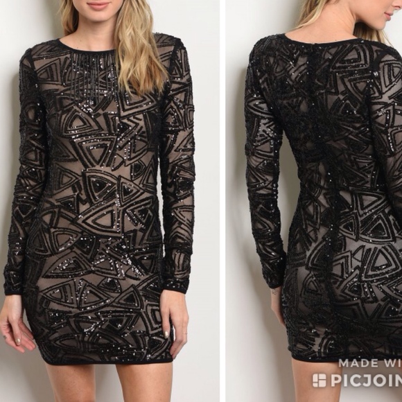 Tea n Cup Dresses & Skirts - Black Sequin w/ Nude lining!